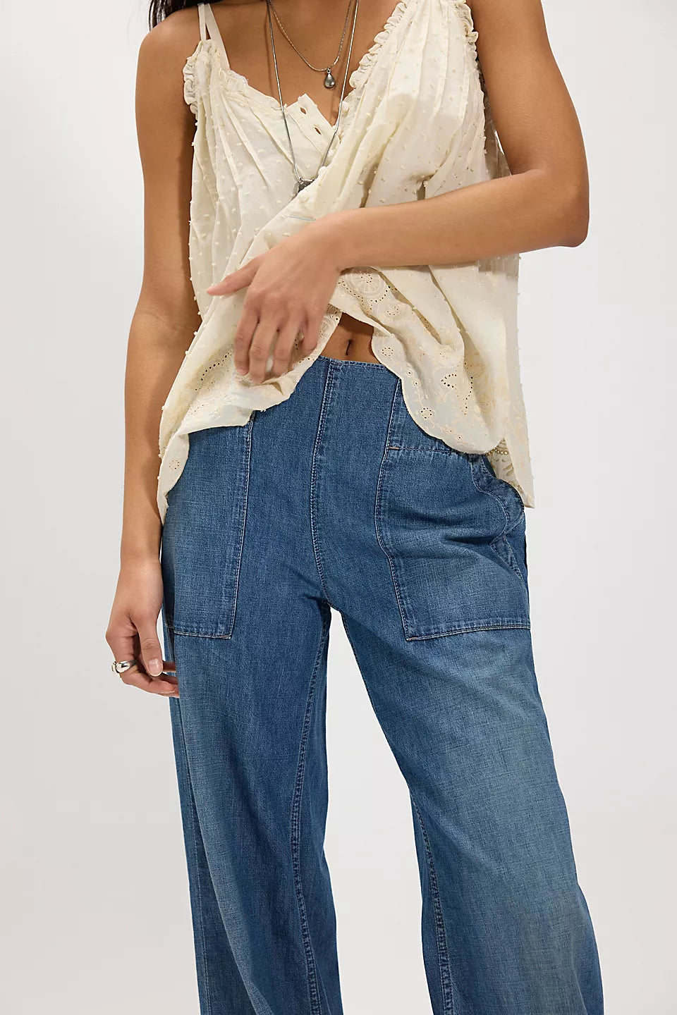FREE PEOPLE BREEZY DENIM PULL ON - COBALT