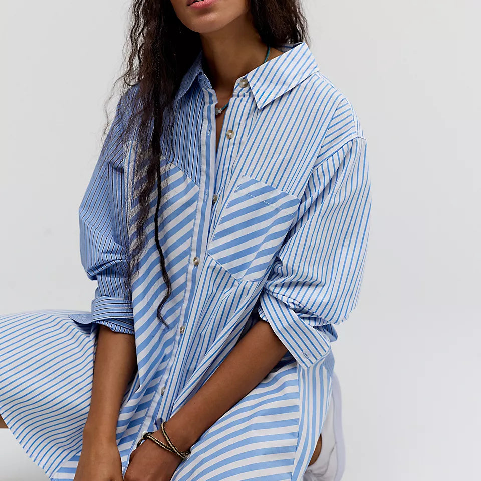 FREE PEOPLE OXFORD CLUB MINI DRESS - CORNFLOWER COMBO