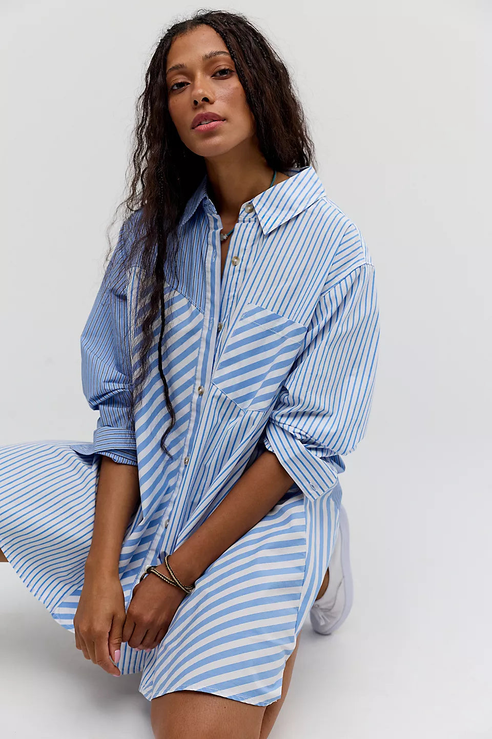 FREE PEOPLE OXFORD CLUB MINI DRESS - CORNFLOWER COMBO