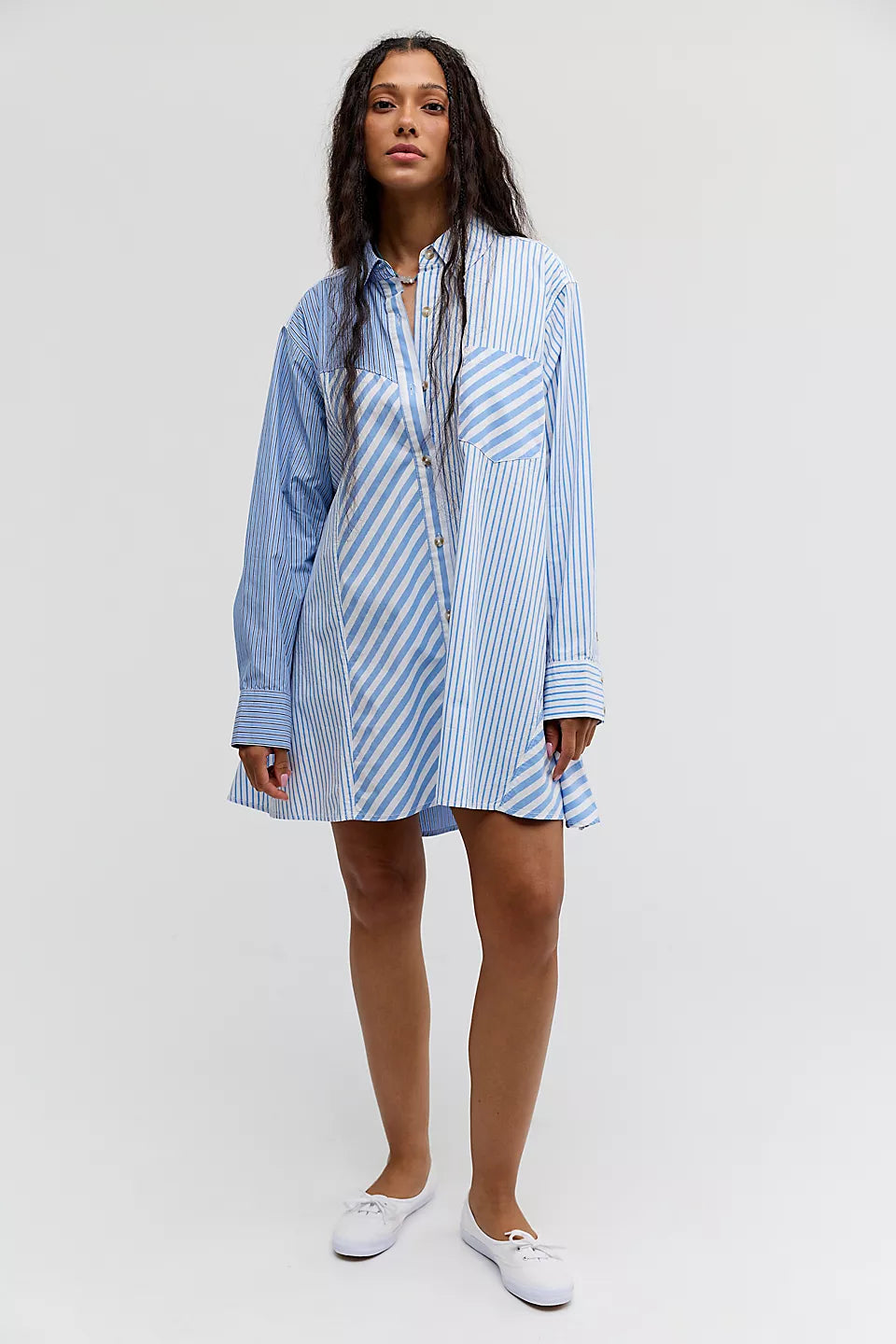 FREE PEOPLE OXFORD CLUB MINI DRESS - CORNFLOWER COMBO