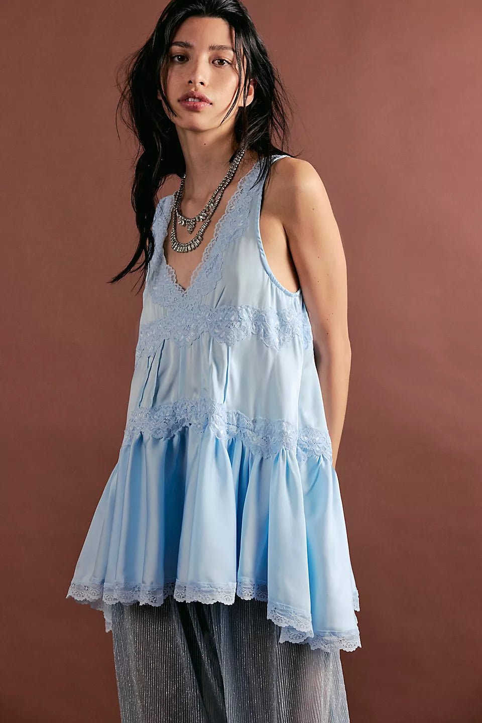 FREE PEOPLE IN THIS GROOVE SLIP DRESS - DEW SHINE