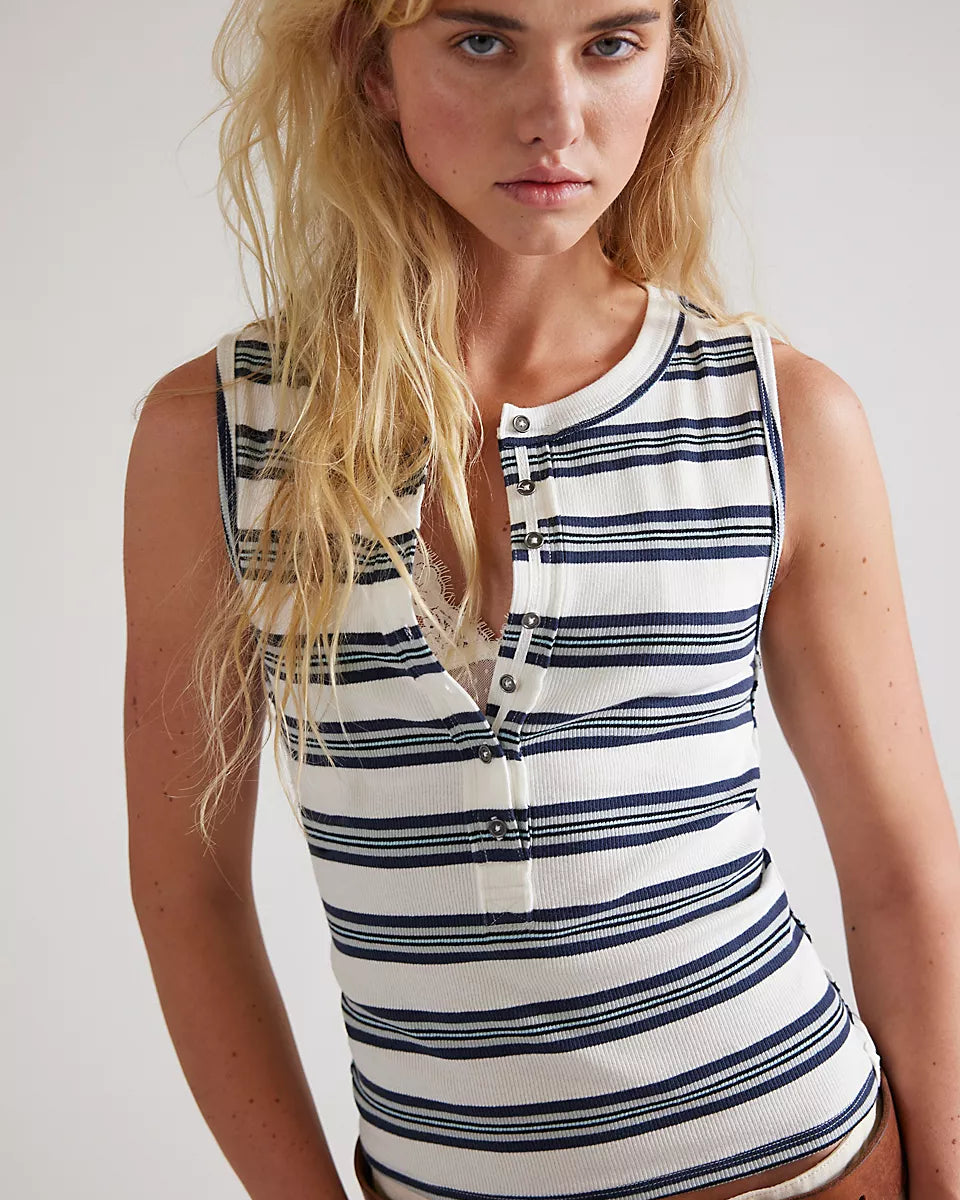 FREE PEOPLE JAMIE STRIPE HENLEY TANK - WHITE COMBO