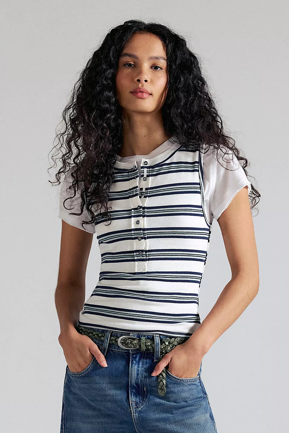 FREE PEOPLE JAMIE STRIPE HENLEY TANK - WHITE COMBO