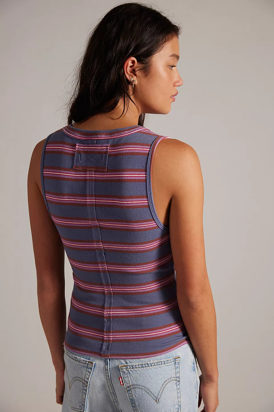 FREE PEOPLE JAMIE STRIPE HENLEY TANK -  NAVY COMBO