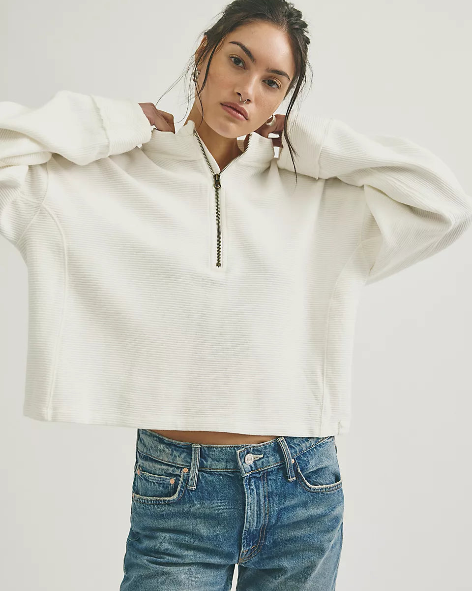 FREE PEOPLE CELESTE QUARTERZIP PULLOVER - CLEAN IVORY