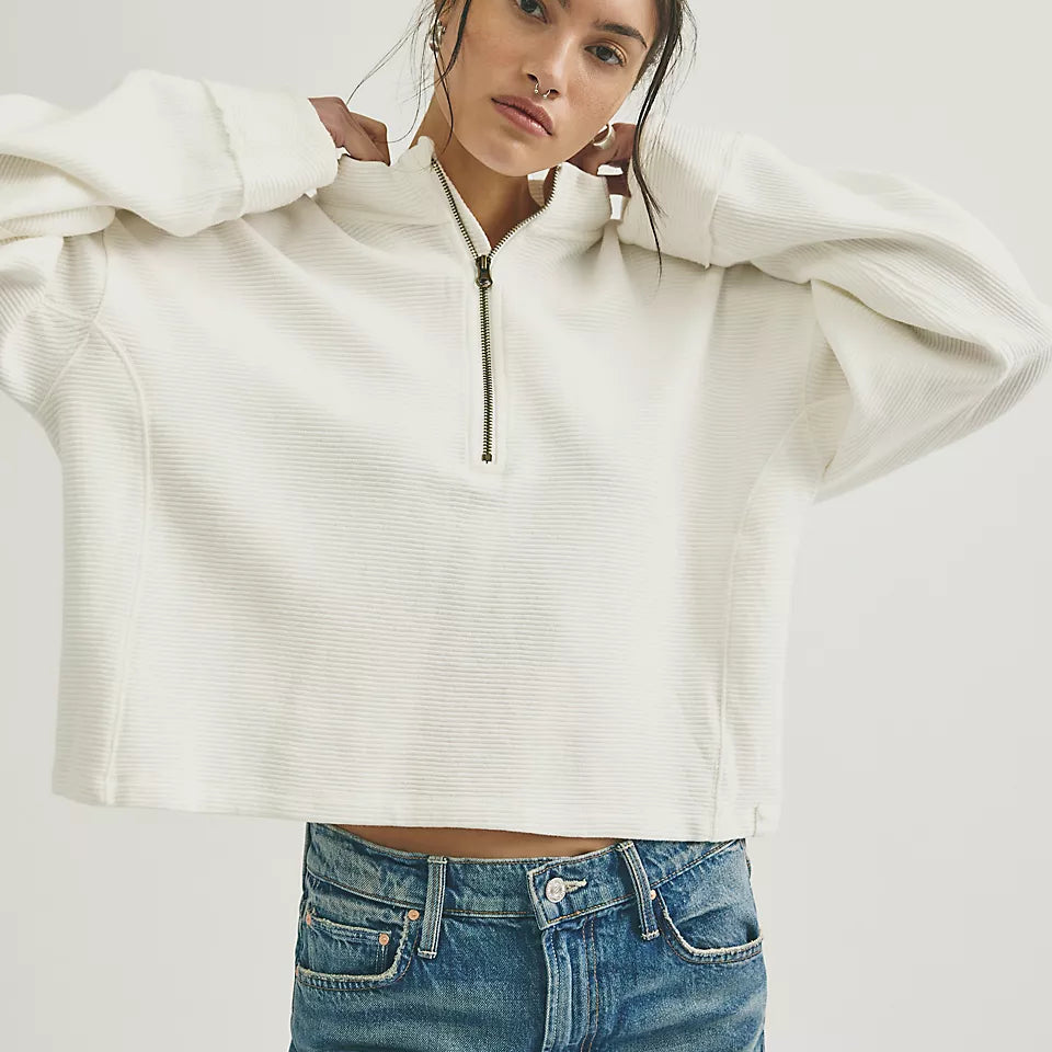 FREE PEOPLE CELESTE QUARTERZIP PULLOVER - CLEAN IVORY