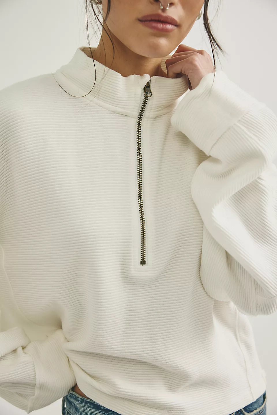 FREE PEOPLE CELESTE QUARTERZIP PULLOVER - CLEAN IVORY