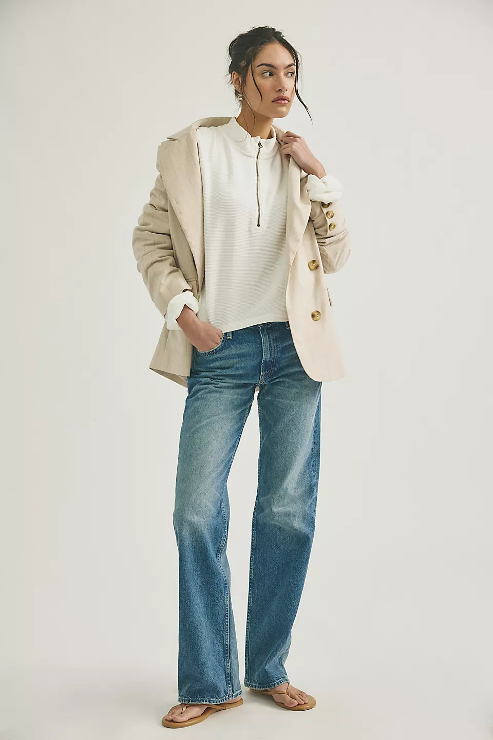 FREE PEOPLE CELESTE QUARTERZIP PULLOVER - CLEAN IVORY