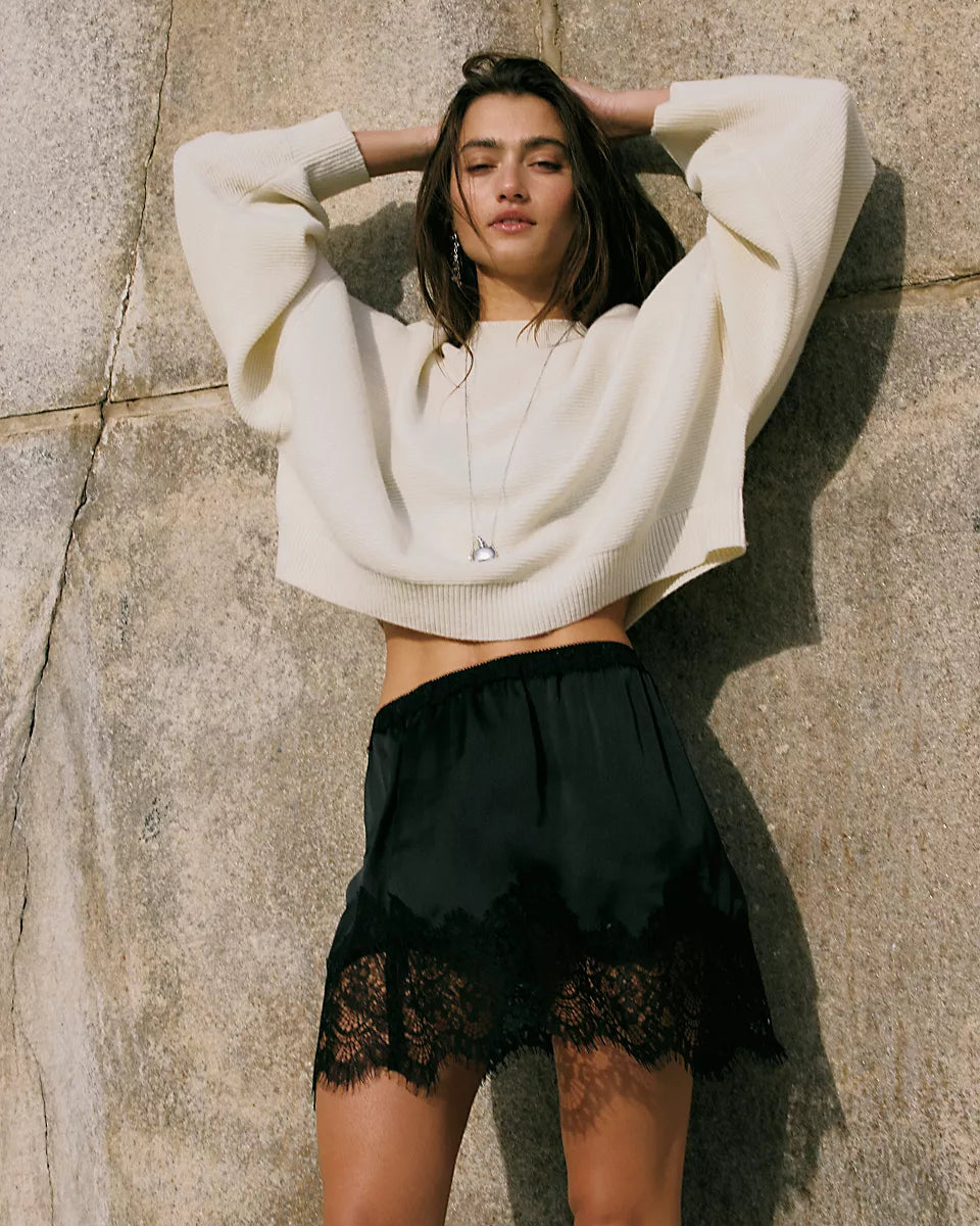 FREE PEOPLE MEET IN THE MIDDLE SLIP SKIRT - BLACK