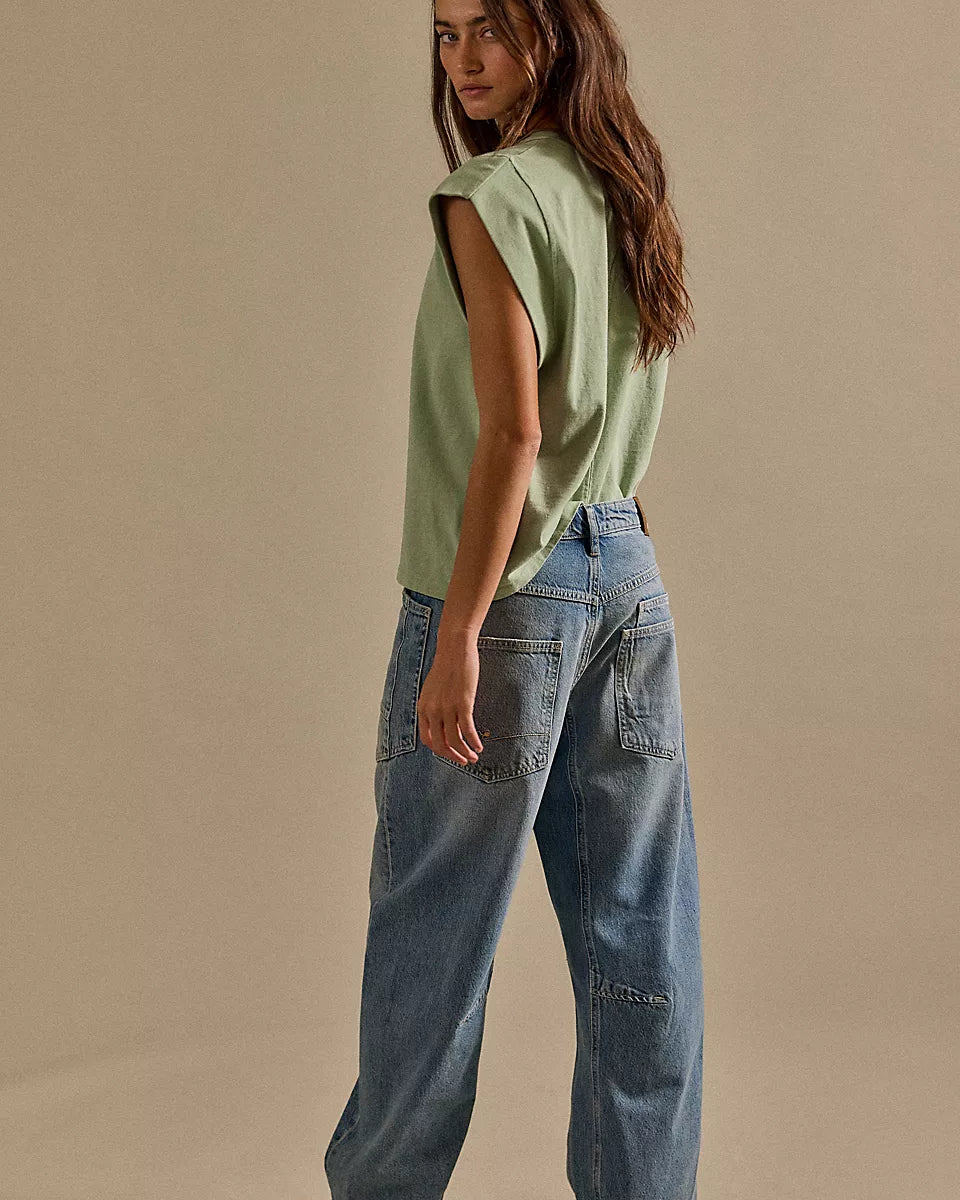 FREE PEOPLE MINIMALIST MOXIE BARREL JEANS - COUNTY FAIR