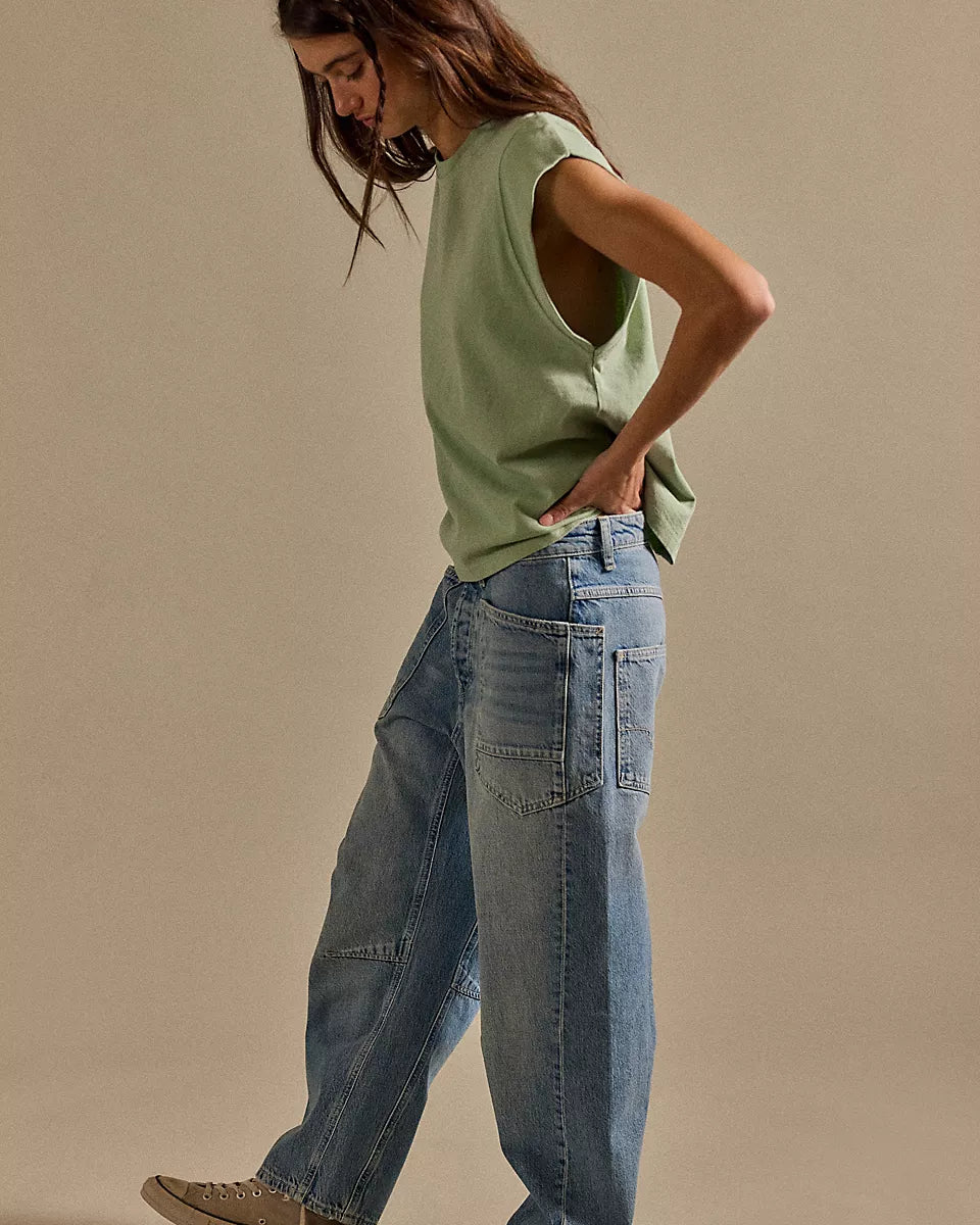 FREE PEOPLE MINIMALIST MOXIE BARREL JEANS - COUNTY FAIR