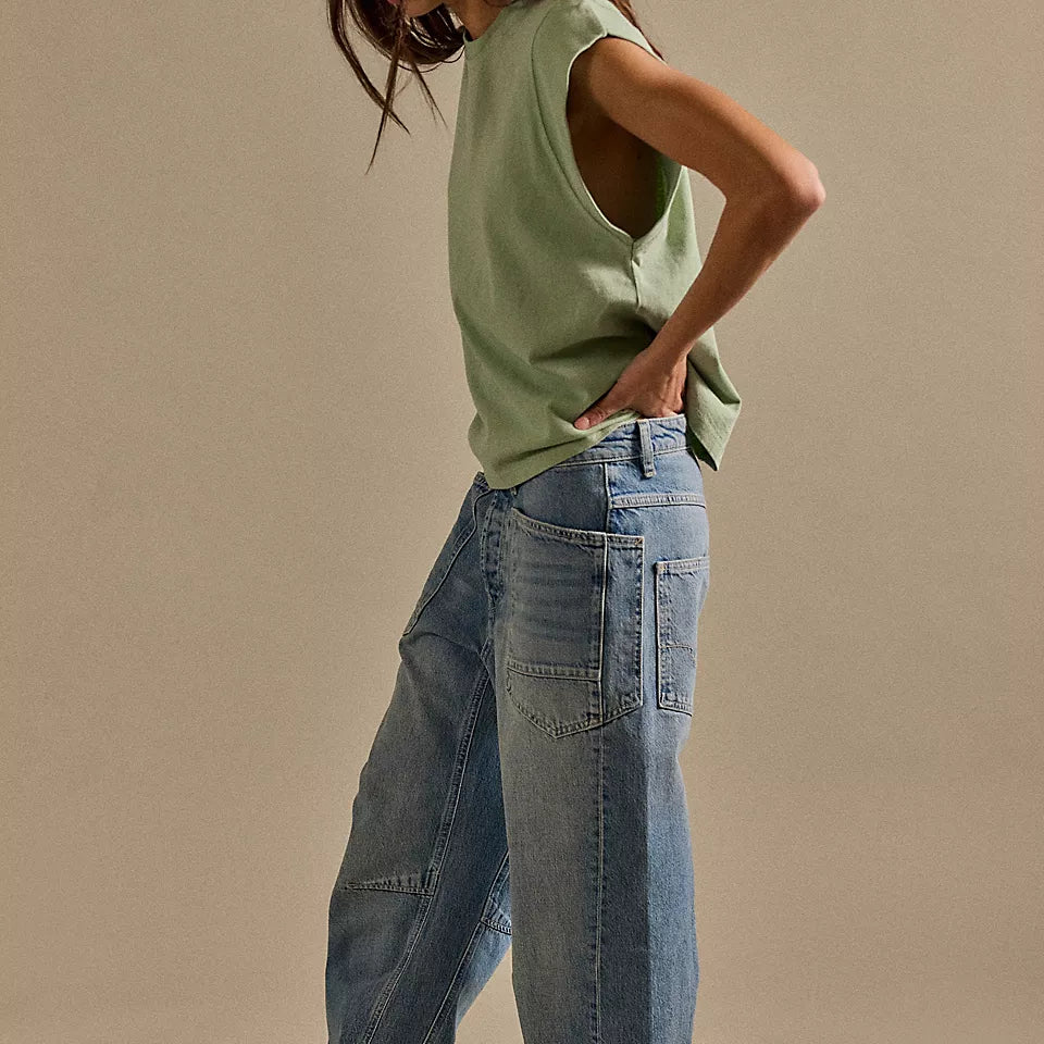 FREE PEOPLE MINIMALIST MOXIE BARREL JEANS - COUNTY FAIR