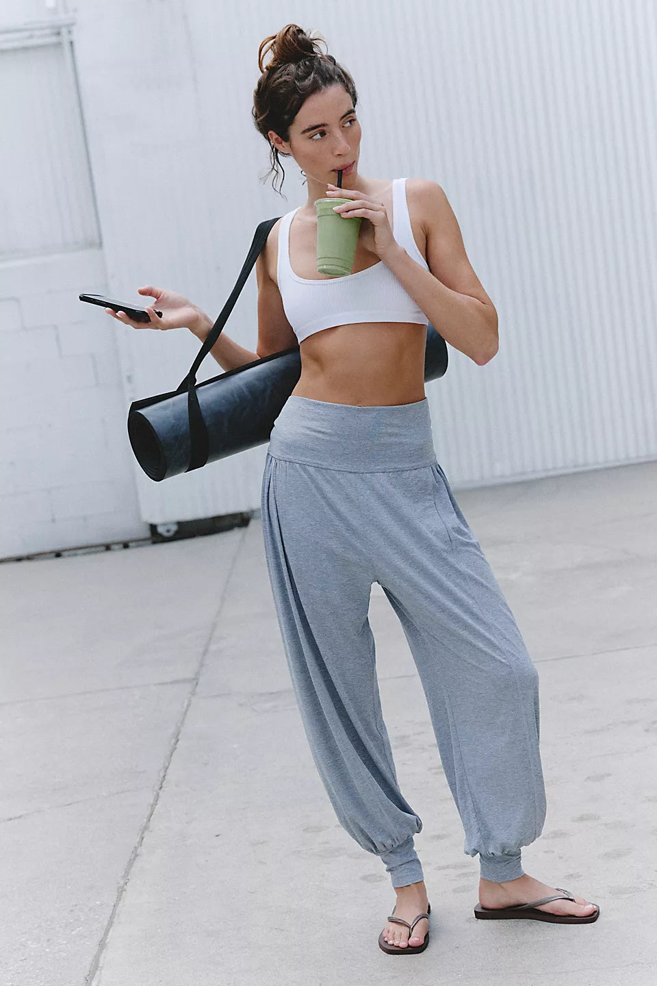 FREE PEOPLE TEMPO FOLD DOWN PANT - HEATHER GREY