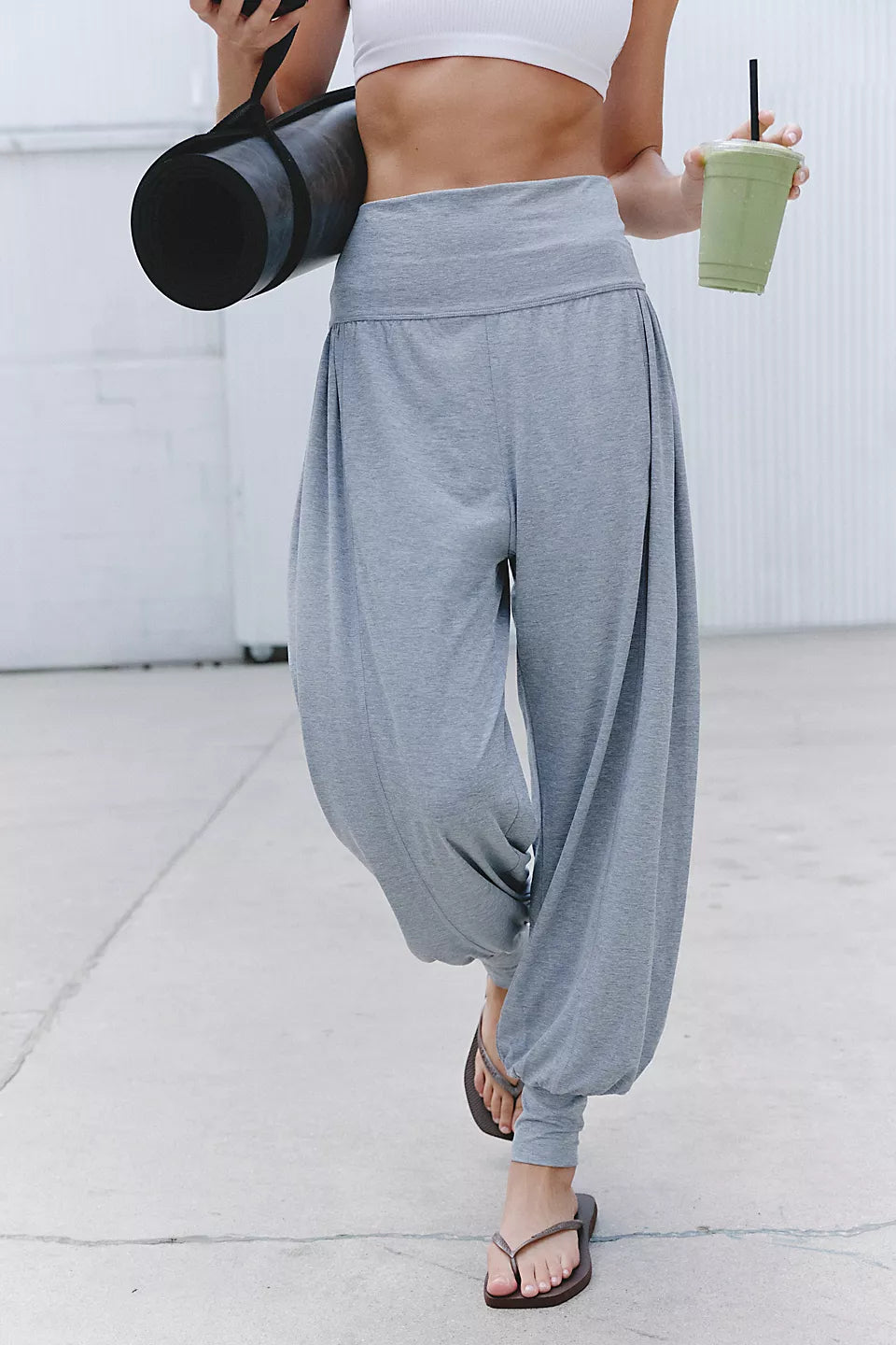 FREE PEOPLE TEMPO FOLD DOWN PANT - HEATHER GREY