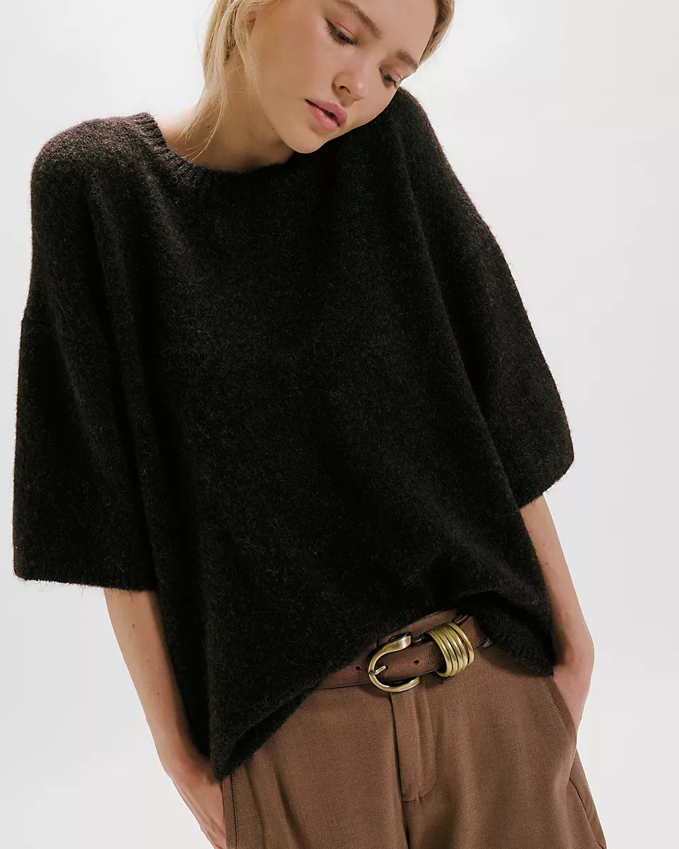 FREE PEOPLE MARGOT SWEATER TEE - BLACK