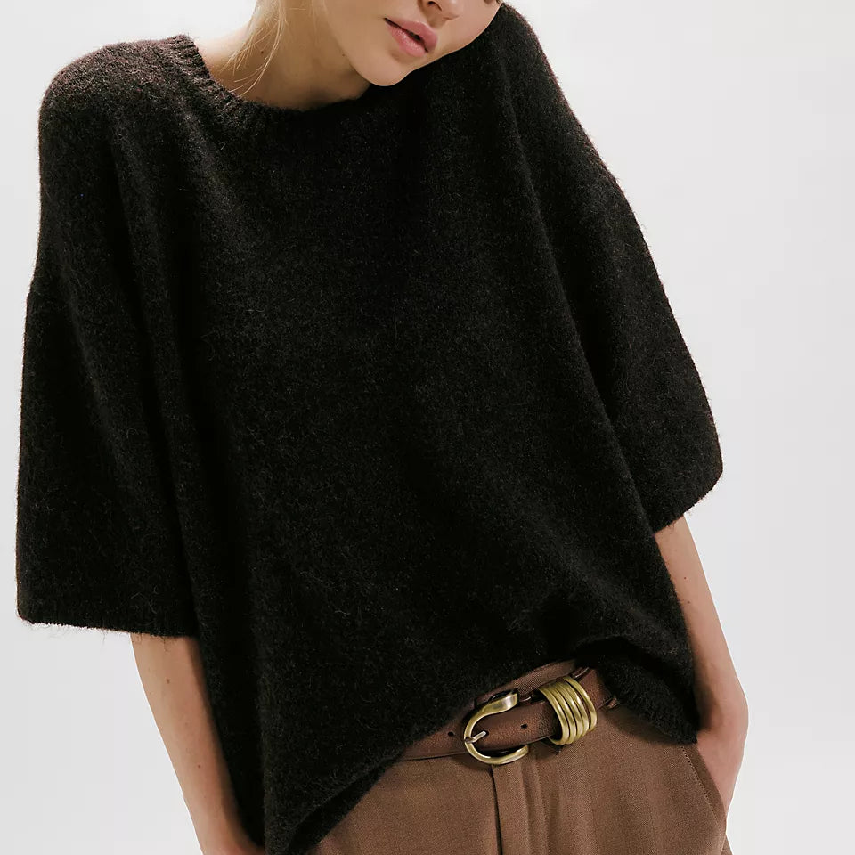 FREE PEOPLE MARGOT SWEATER TEE - BLACK