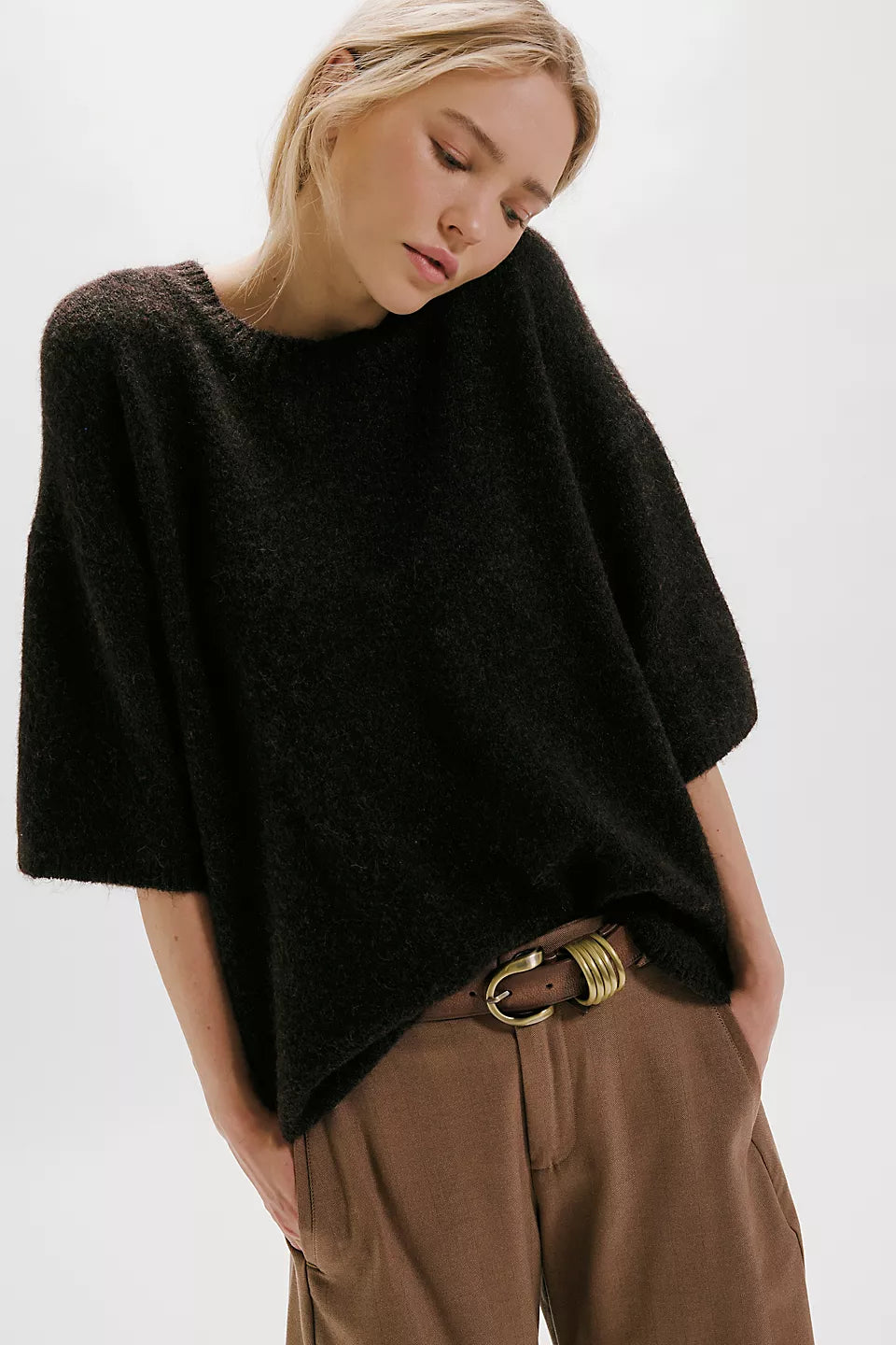 FREE PEOPLE MARGOT SWEATER TEE - BLACK