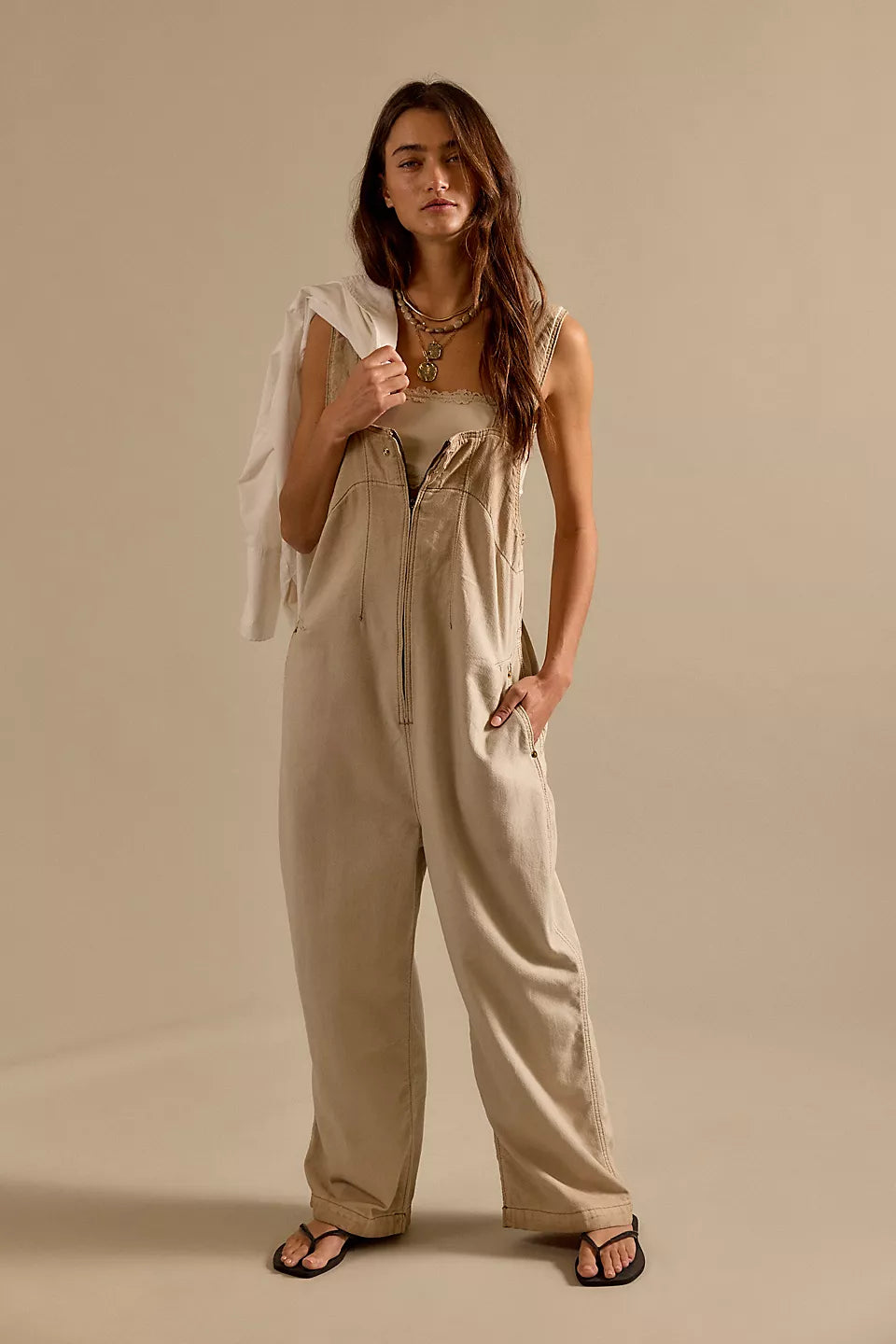 FREE PEOPLE JUDE ONE PIECE COVERALLS - SANDY