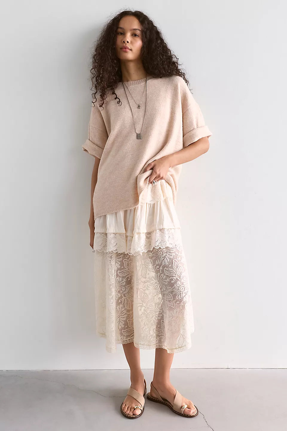 FREE PEOPLE MARGOT SWEATER TEE - PEARL MELANGE