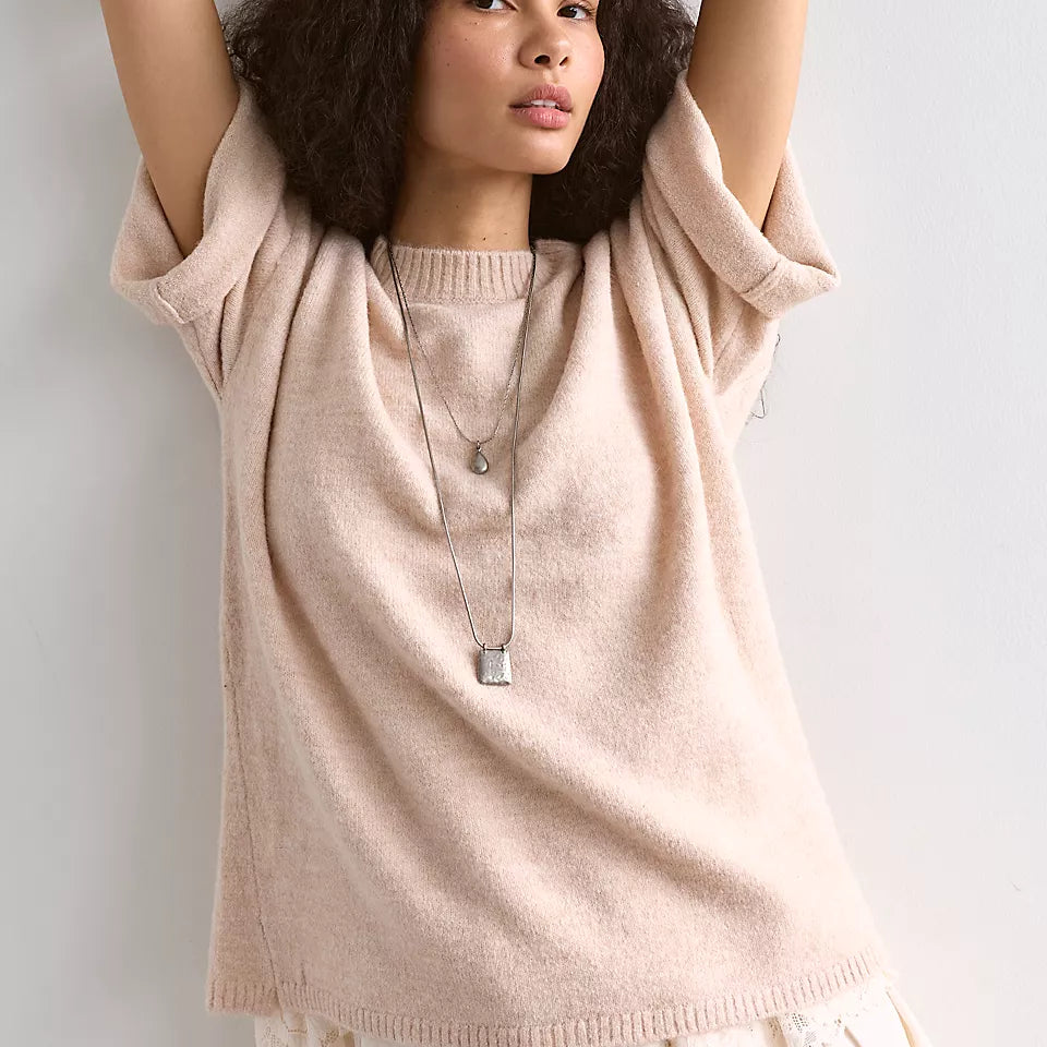 FREE PEOPLE MARGOT SWEATER TEE - PEARL MELANGE