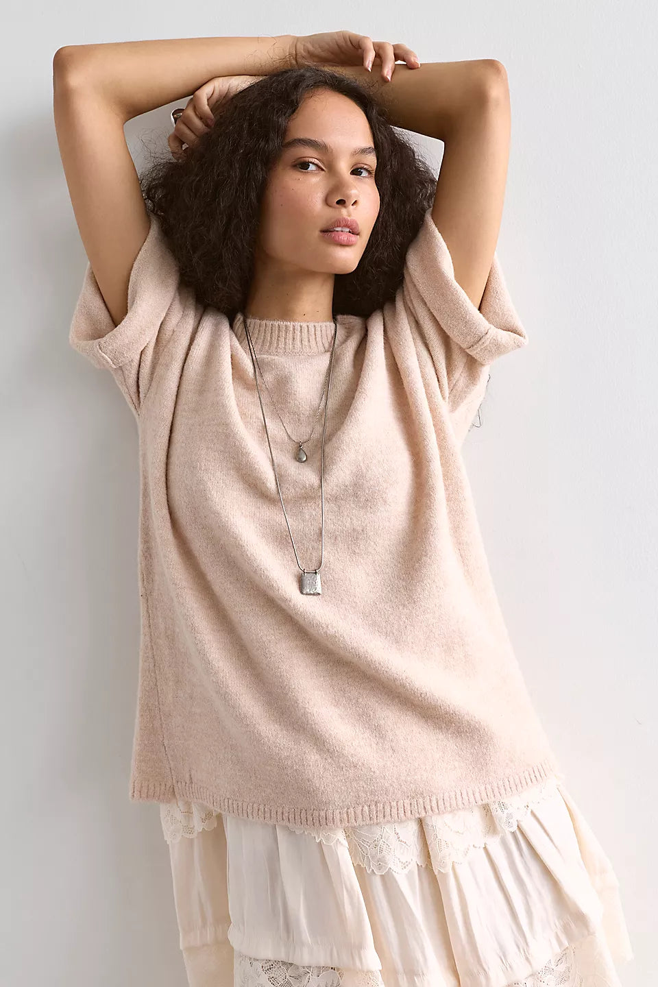 FREE PEOPLE MARGOT SWEATER TEE - PEARL MELANGE