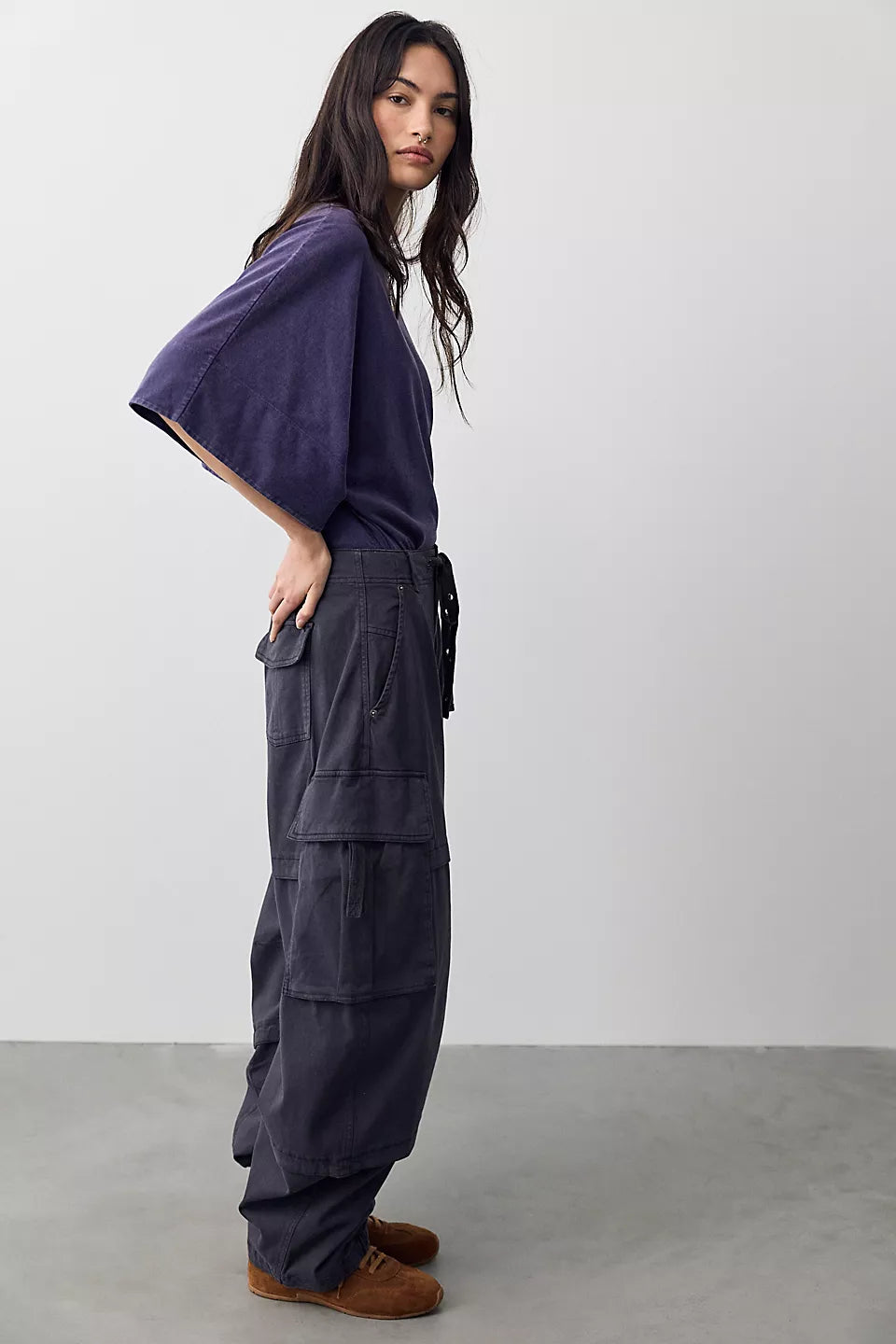FREE PEOPLE REEF CURVED CARGO TWILL PANT - BLACK