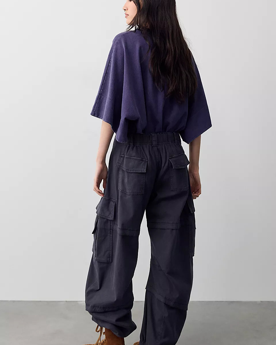 FREE PEOPLE REEF CURVED CARGO TWILL PANT - BLACK