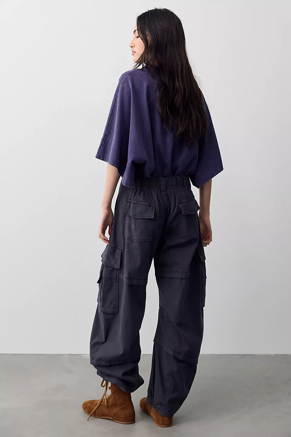 FREE PEOPLE REEF CURVED CARGO TWILL PANT - BLACK