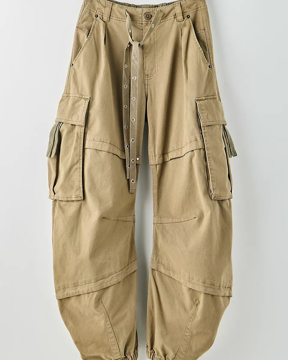 FREE PEOPLE REEF CURVED CARGO TWILL PANT - ALOE