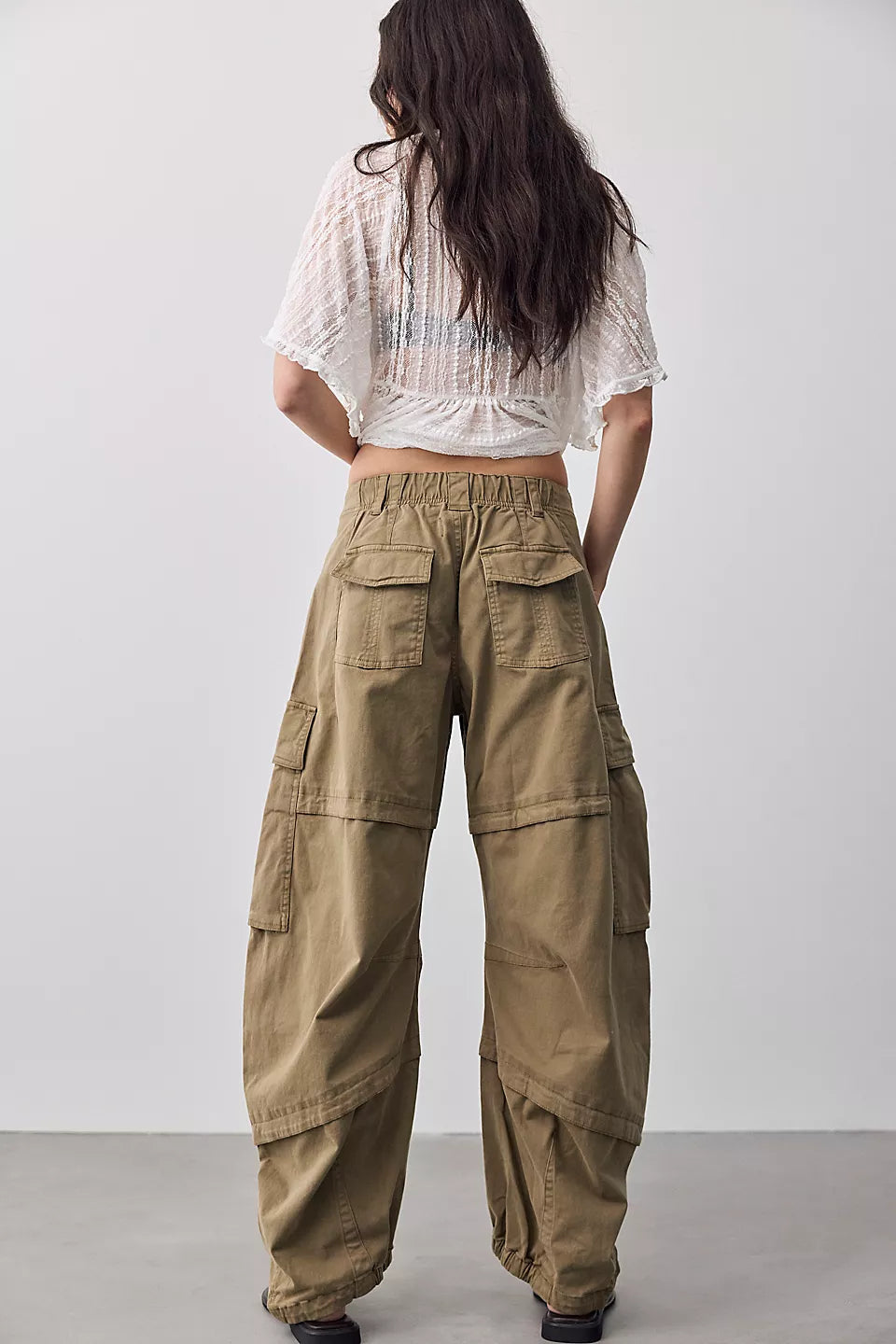 FREE PEOPLE REEF CURVED CARGO TWILL PANT - ALOE
