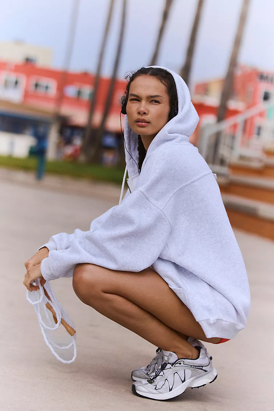 FREE PEOPLE FINAL CALL ZIP UP HOODIE - WHITE HEATHER GREY