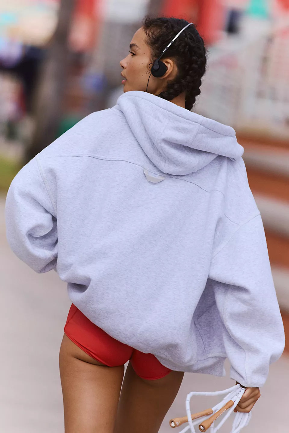 FREE PEOPLE FINAL CALL ZIP UP HOODIE - WHITE HEATHER GREY