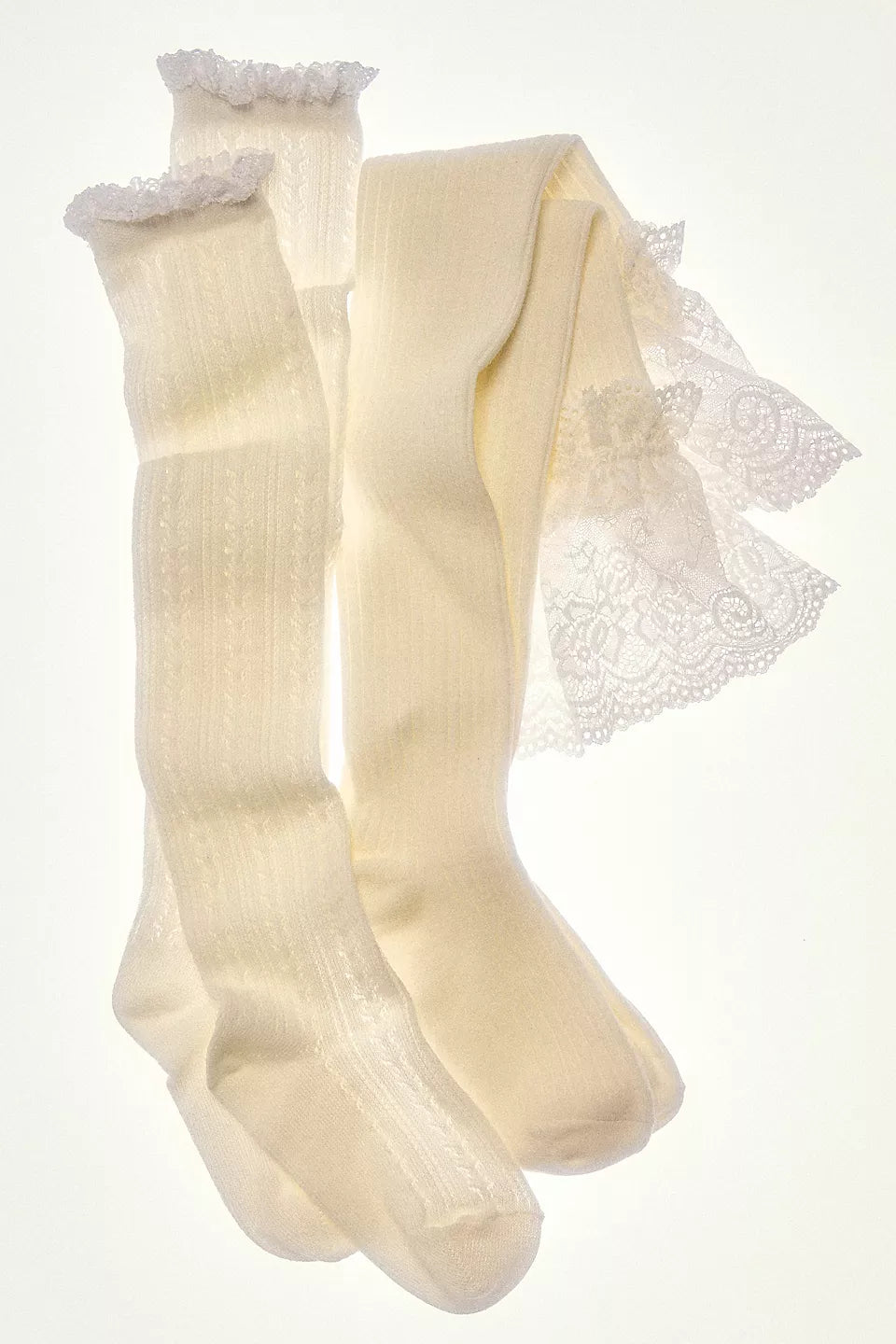 FREE PEOPLE MISTY NET POINTELLE TALL SOCKS - CREAM