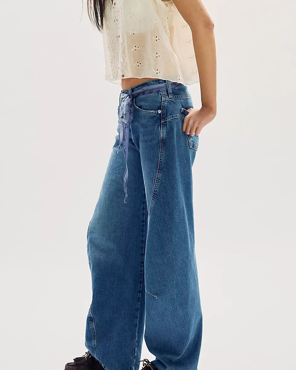 FREE PEOPLE FABLE LOW RISE TWISTED BOWED JEANS - HEARTSONG