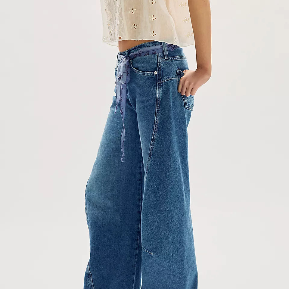 FREE PEOPLE FABLE LOW RISE TWISTED BOWED JEANS - HEARTSONG