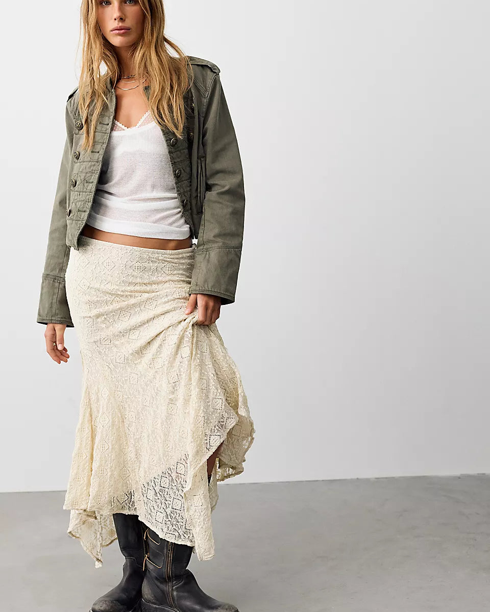 FREE PEOPLE BELLA LACE MERMAID SKIRT - TEA
