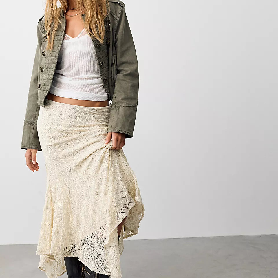 FREE PEOPLE BELLA LACE MERMAID SKIRT - TEA