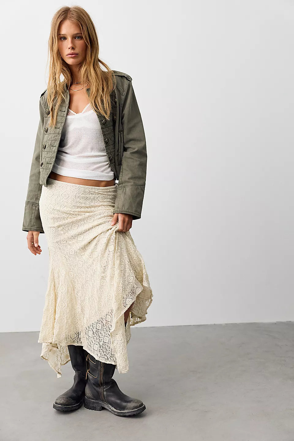 FREE PEOPLE BELLA LACE MERMAID SKIRT - TEA