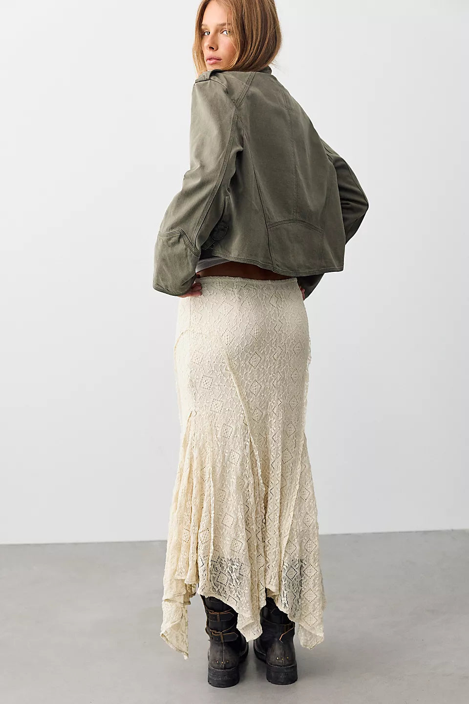 FREE PEOPLE BELLA LACE MERMAID SKIRT - TEA