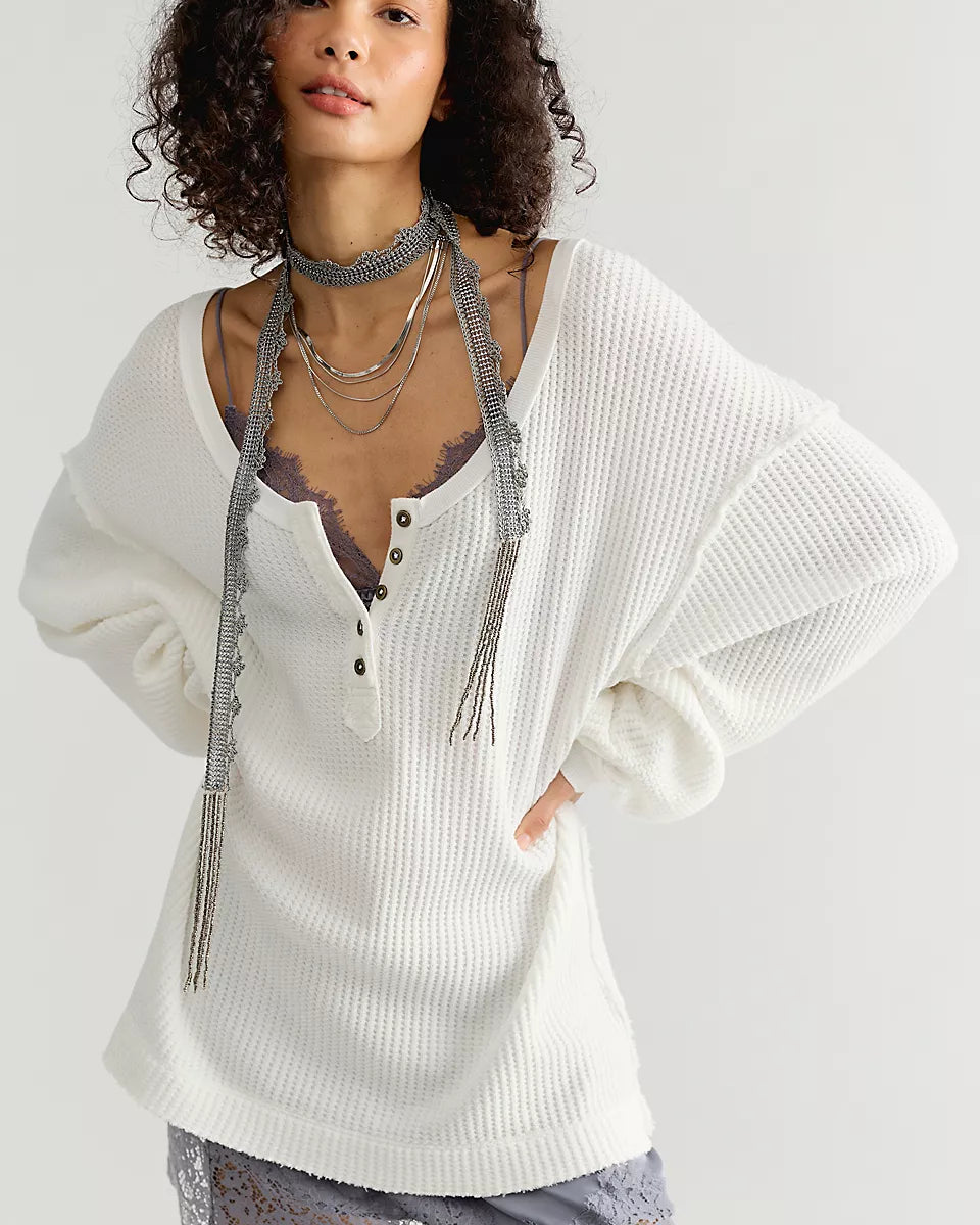 FREE PEOPLE MONTREAL OVERSIZED THERMAL - CLEAN IVORY