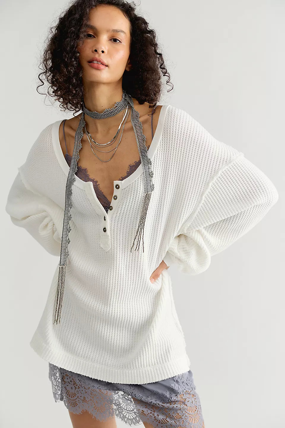 FREE PEOPLE MONTREAL OVERSIZED THERMAL - CLEAN IVORY