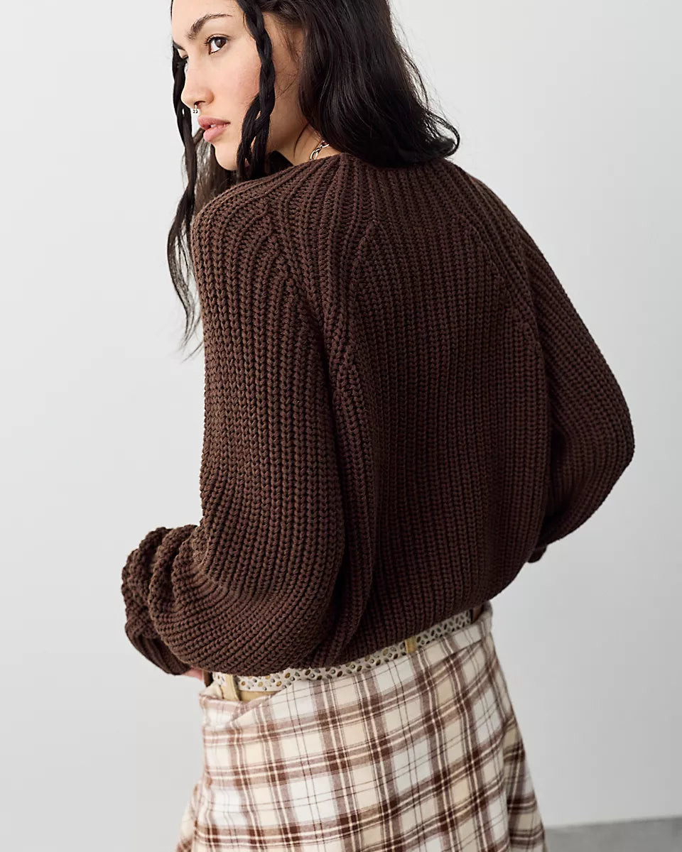 FREE PEOPLE LOW TIDE KNIT PULLOVER - CHOCOLATE