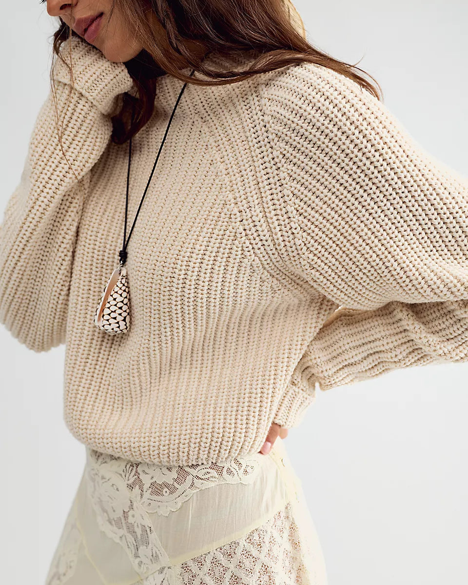 FREE PEOPLE LOW TIDE KNIT PULLOVER - MARSHMALLOW