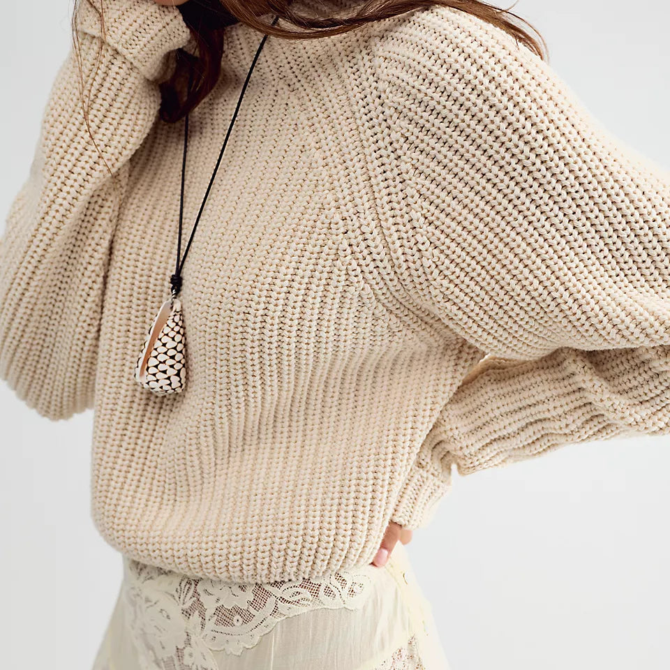 FREE PEOPLE LOW TIDE KNIT PULLOVER - MARSHMALLOW