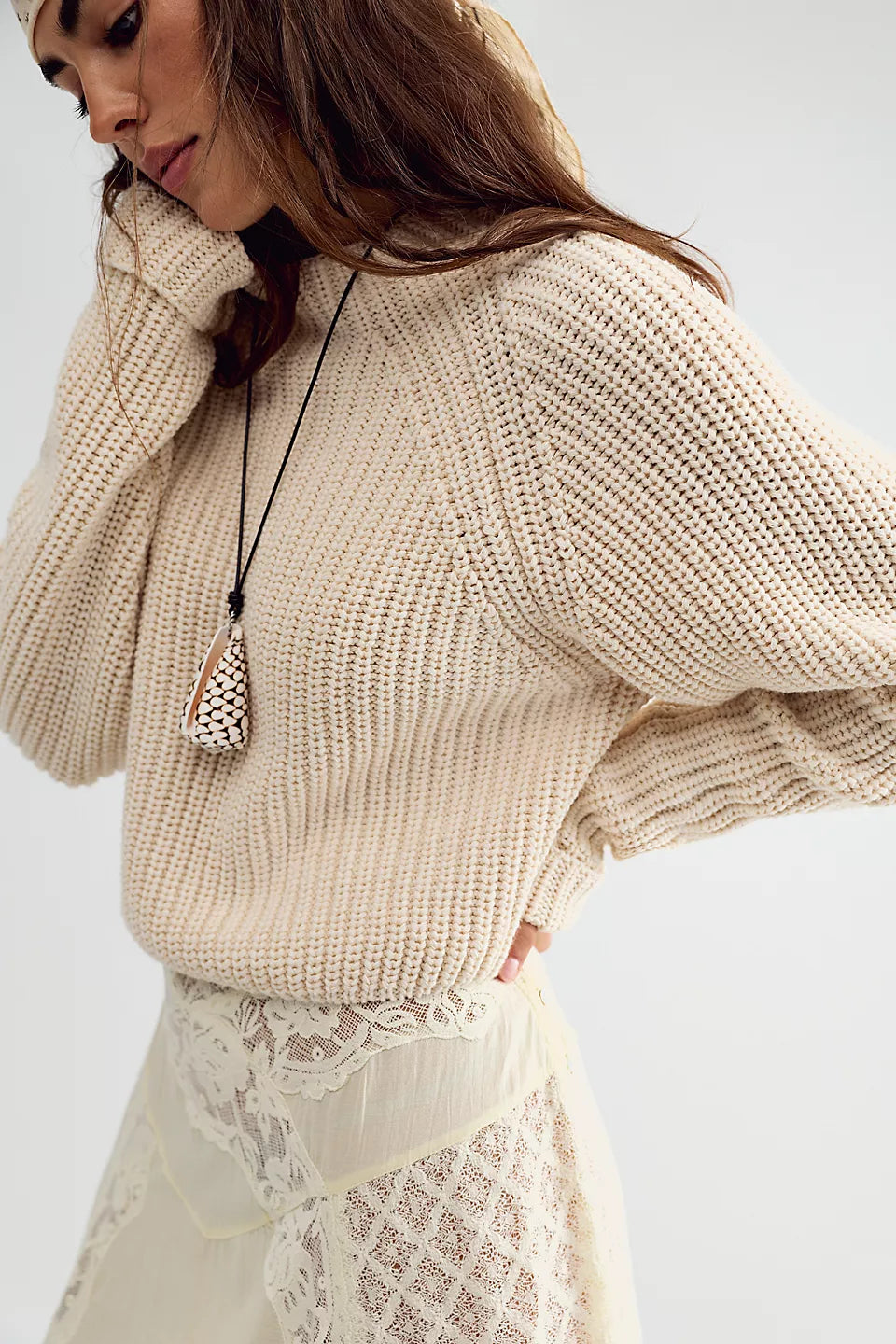 FREE PEOPLE LOW TIDE KNIT PULLOVER - MARSHMALLOW