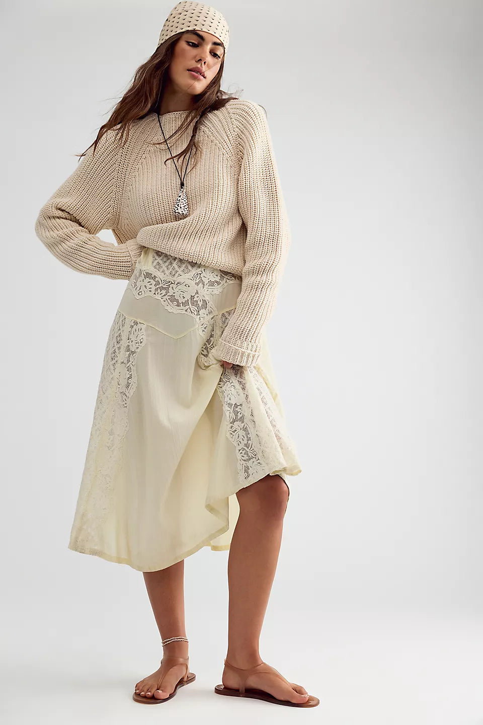 FREE PEOPLE LOW TIDE KNIT PULLOVER - MARSHMALLOW