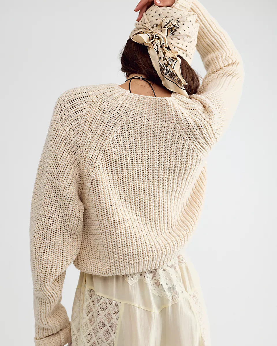 FREE PEOPLE LOW TIDE KNIT PULLOVER - MARSHMALLOW