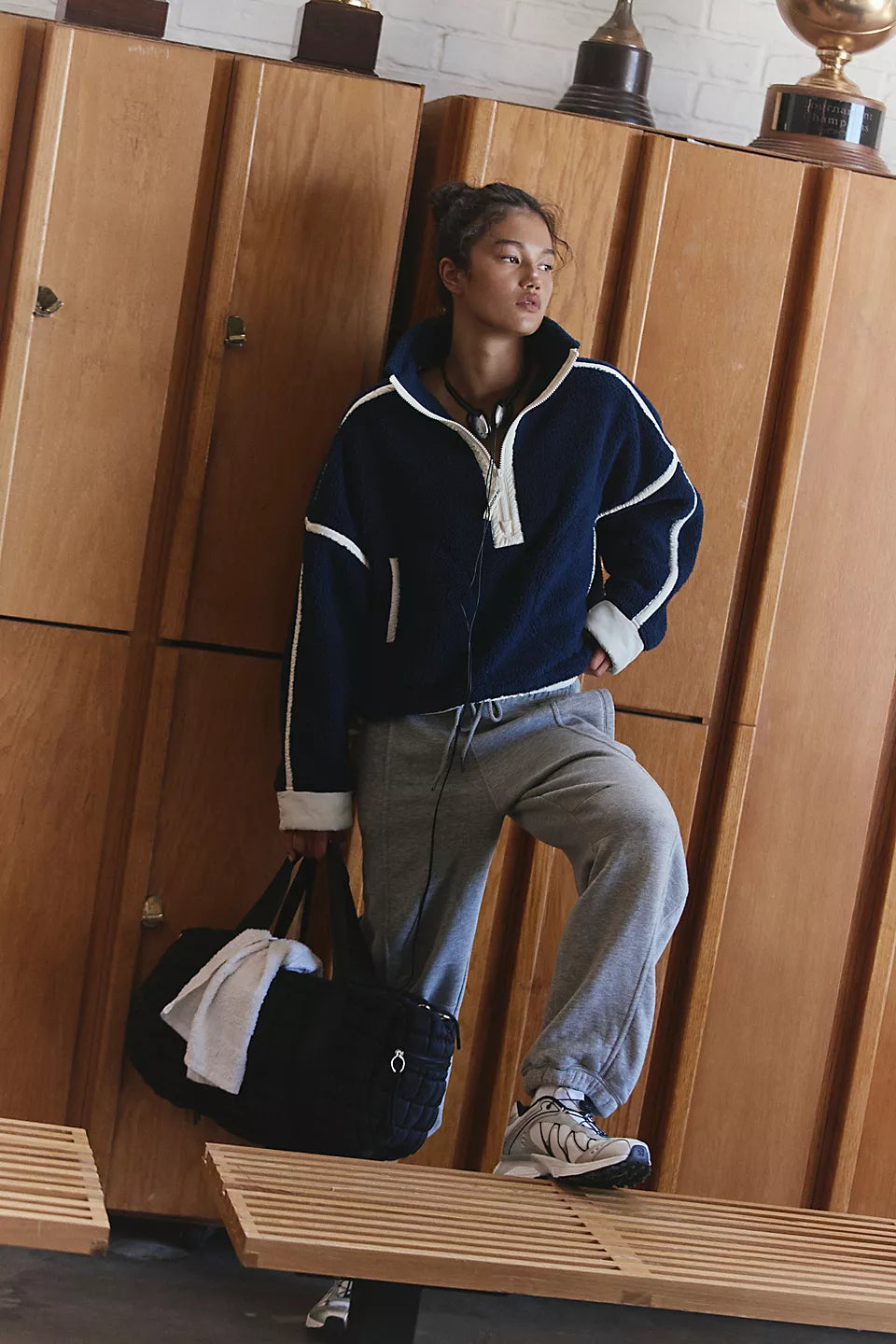 FREE PEOPLE MOUNTAIN HIGH 1/2 ZIP FLEECE - NAVY COMBO