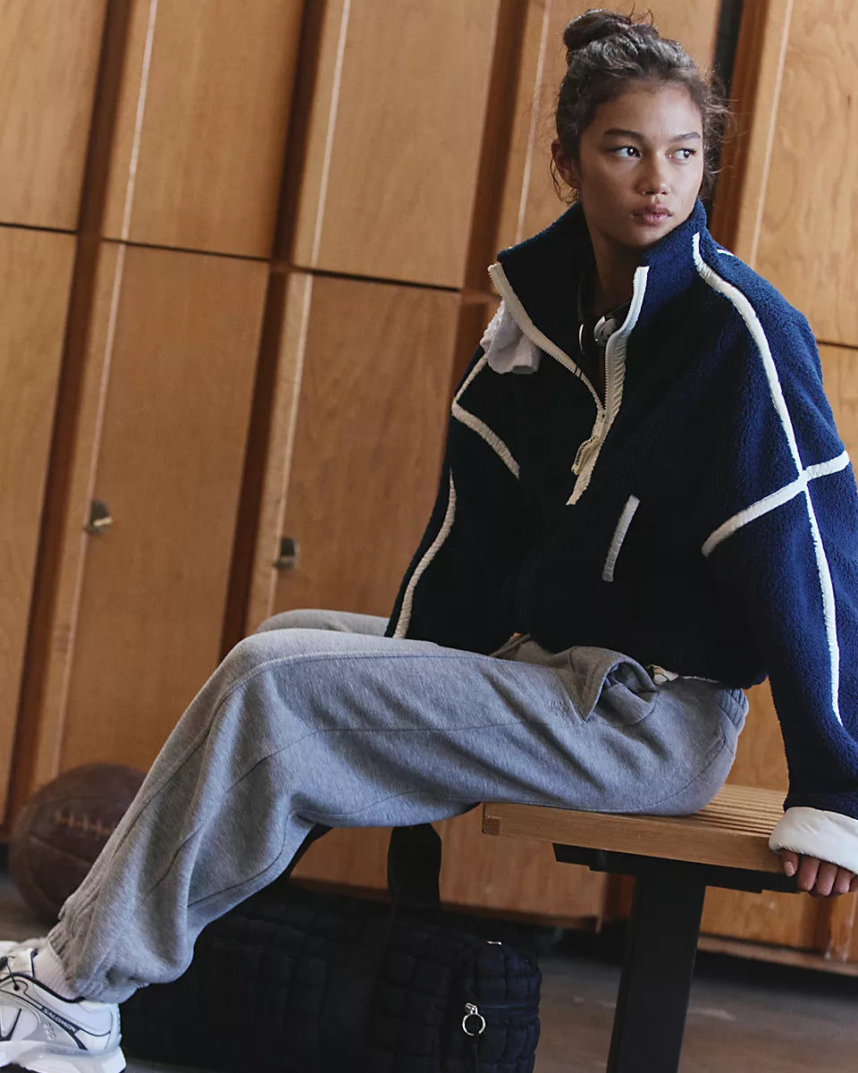 FREE PEOPLE MOUNTAIN HIGH 1/2 ZIP FLEECE - NAVY COMBO