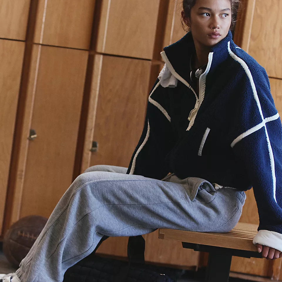FREE PEOPLE MOUNTAIN HIGH 1/2 ZIP FLEECE - NAVY COMBO
